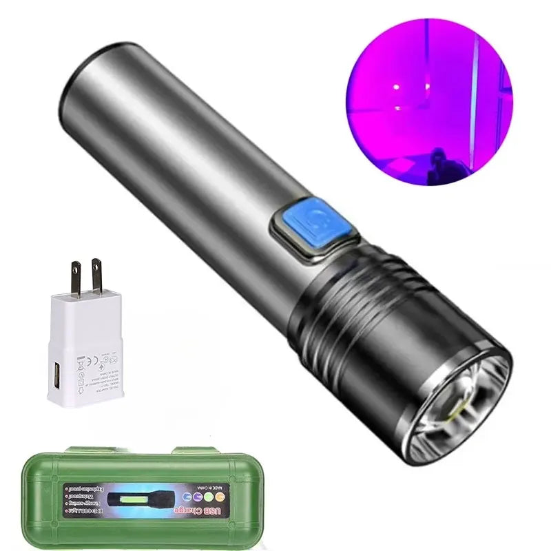 395nm UV Flashlight Blacklight Zoomable USB Rechargeable UV Light Ultraviolet Flashlight for Pet Urine Detector Resin Curing