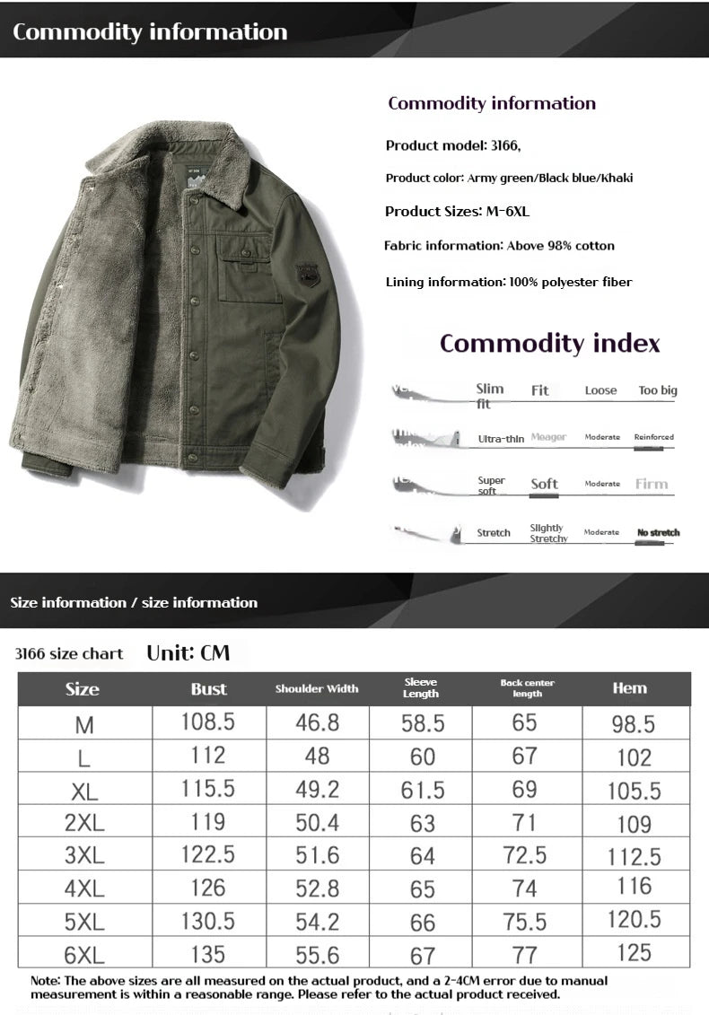 Men's Lamb Wool Jacket Military Coat Men's Autumn and Winter Thick Warm Retro Workwear Winter Coat Plus Size Men's Clothing 6XL