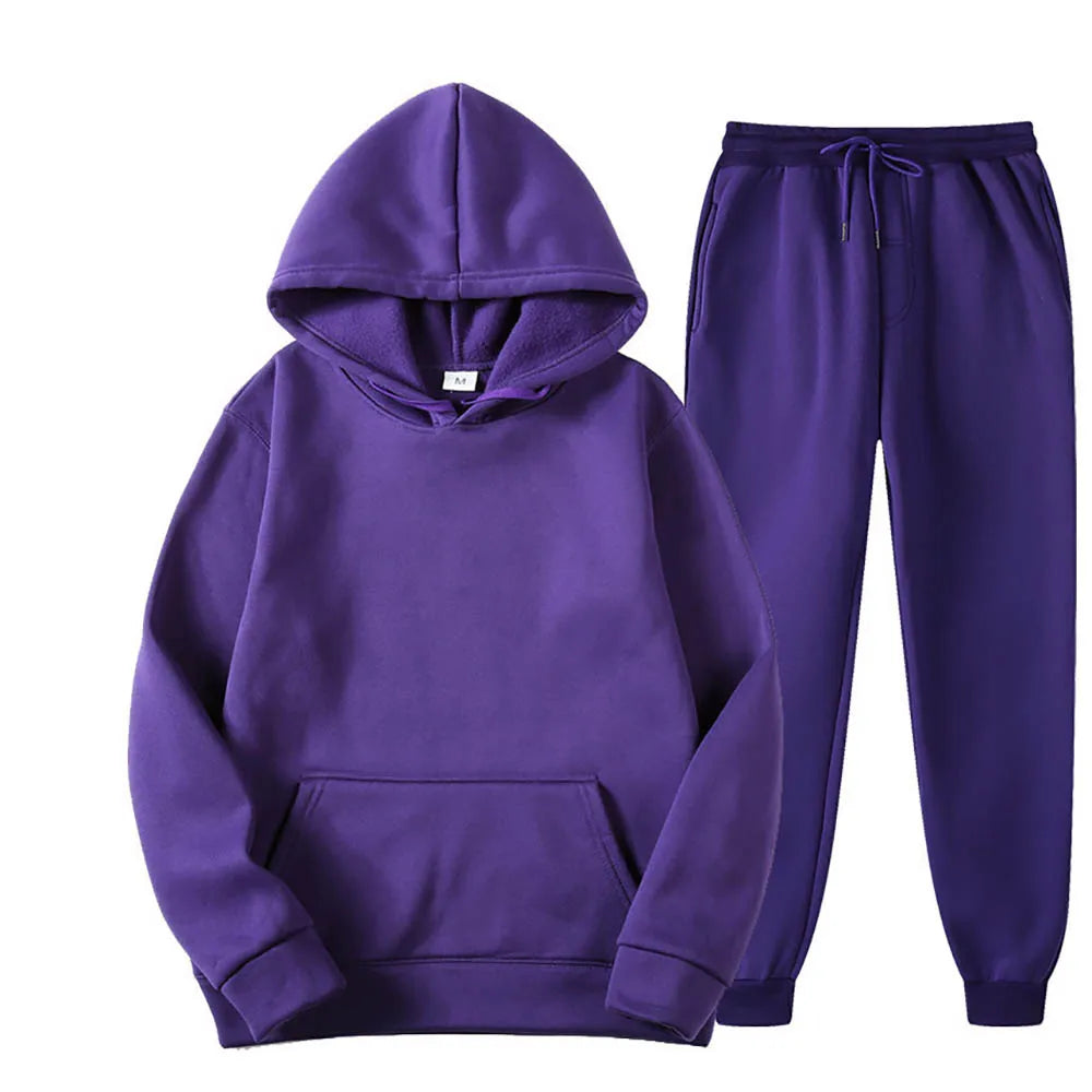 Men Tracksuit 2 Pieces Sets Hooded Sweatshirt +Drawstring Pants Male Hoodies Running Sportswear Men Women Autumn Sportwear