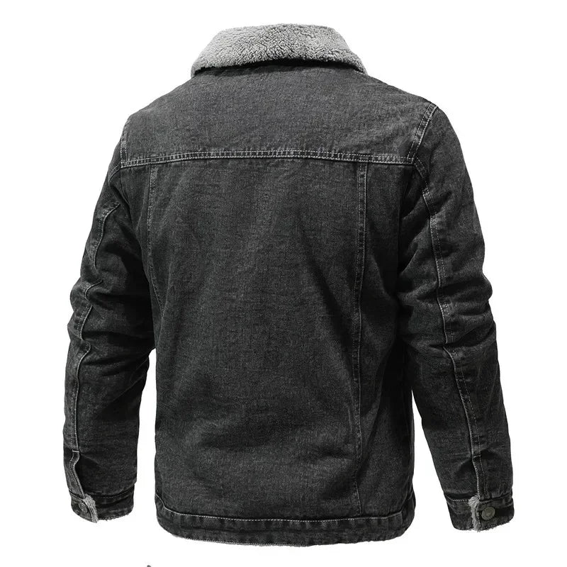 Men Winter Black Denim Jackets Fleece Warm Coats Good Quality Male Casual Winter Jackets Outwear Casual Coats Winter Clothes 4XL