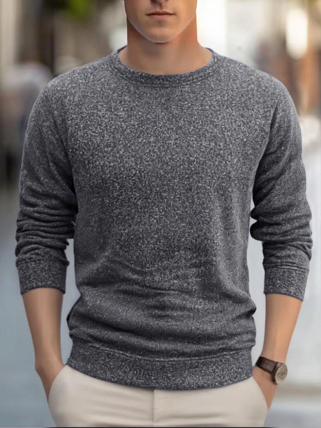 Men's  Autumn Long Sleeve Knit Pullover Solid Color Crewneck Warm Sweater Men Casual Loose Sweatshirt Street Sportswear