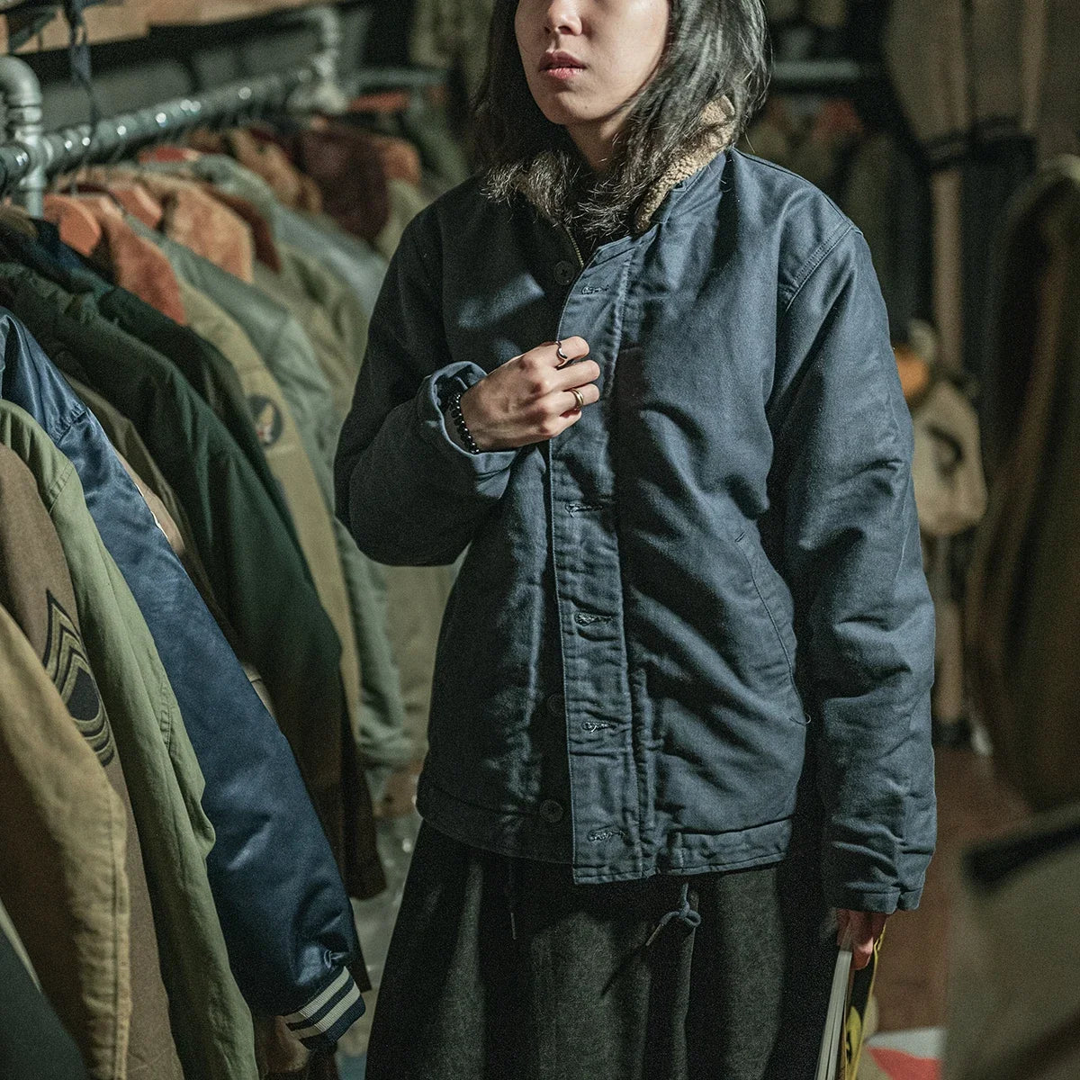 NON STOCK USN N-1 Deck Jacket Sherpa Lining Military Style Men Warm Coat 3 Colors