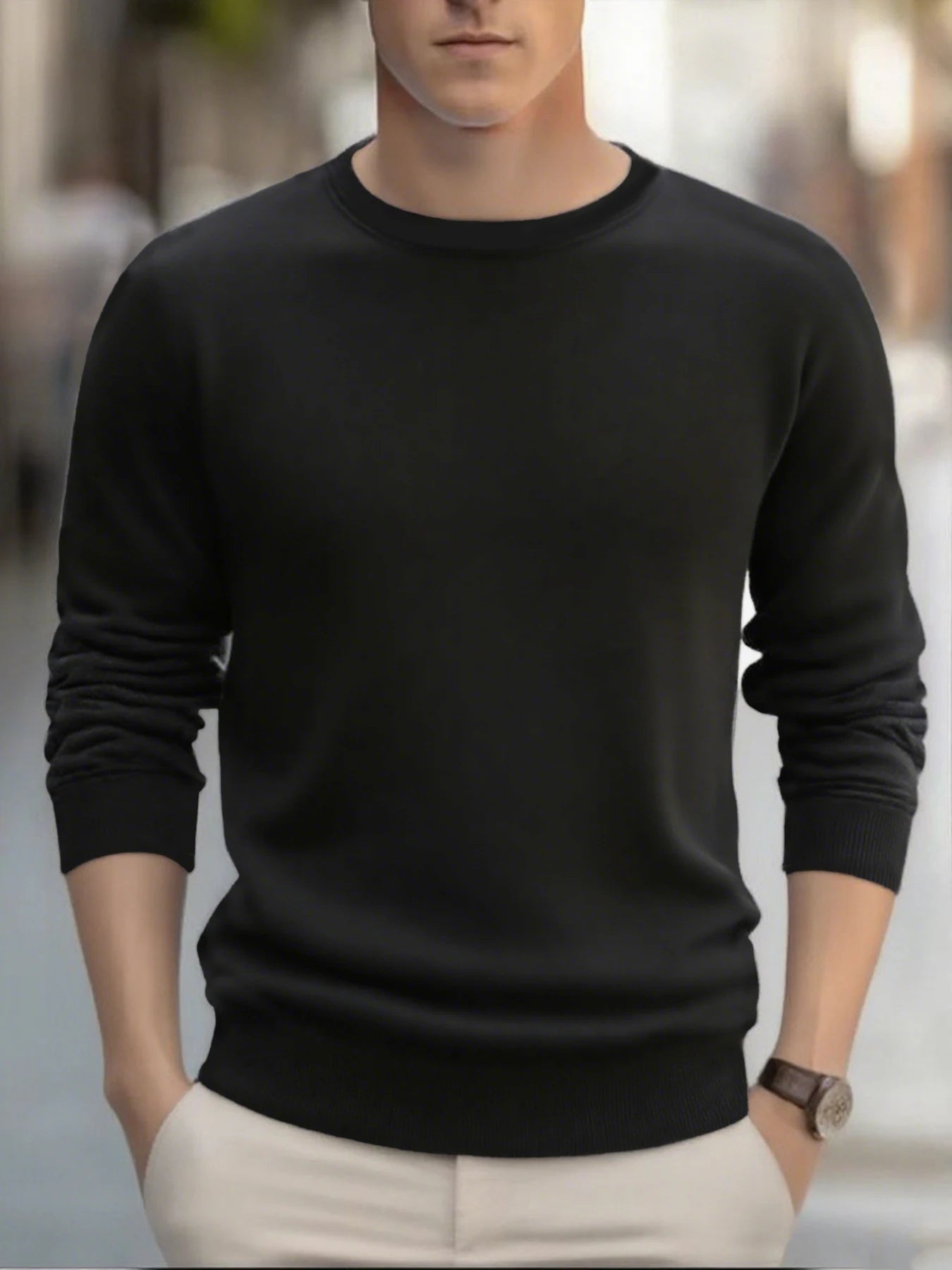 Men's  Autumn Long Sleeve Knit Pullover Solid Color Crewneck Warm Sweater Men Casual Loose Sweatshirt Street Sportswear