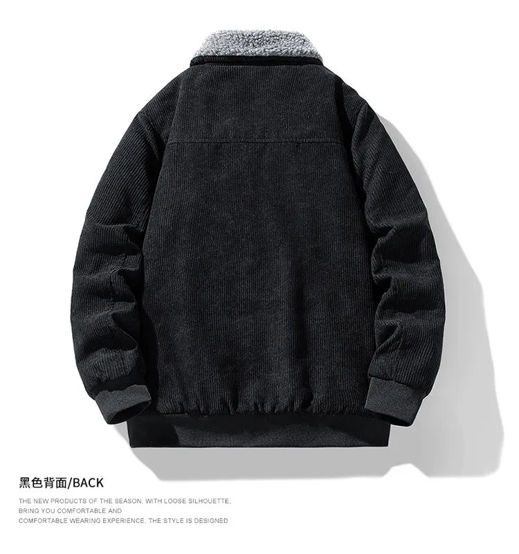 2025 Winter Collar Corduroy Jacket for Men, Casual, Comfortable, Loose, High Quality, Simple, Versatile,and Plush Jacket for Men