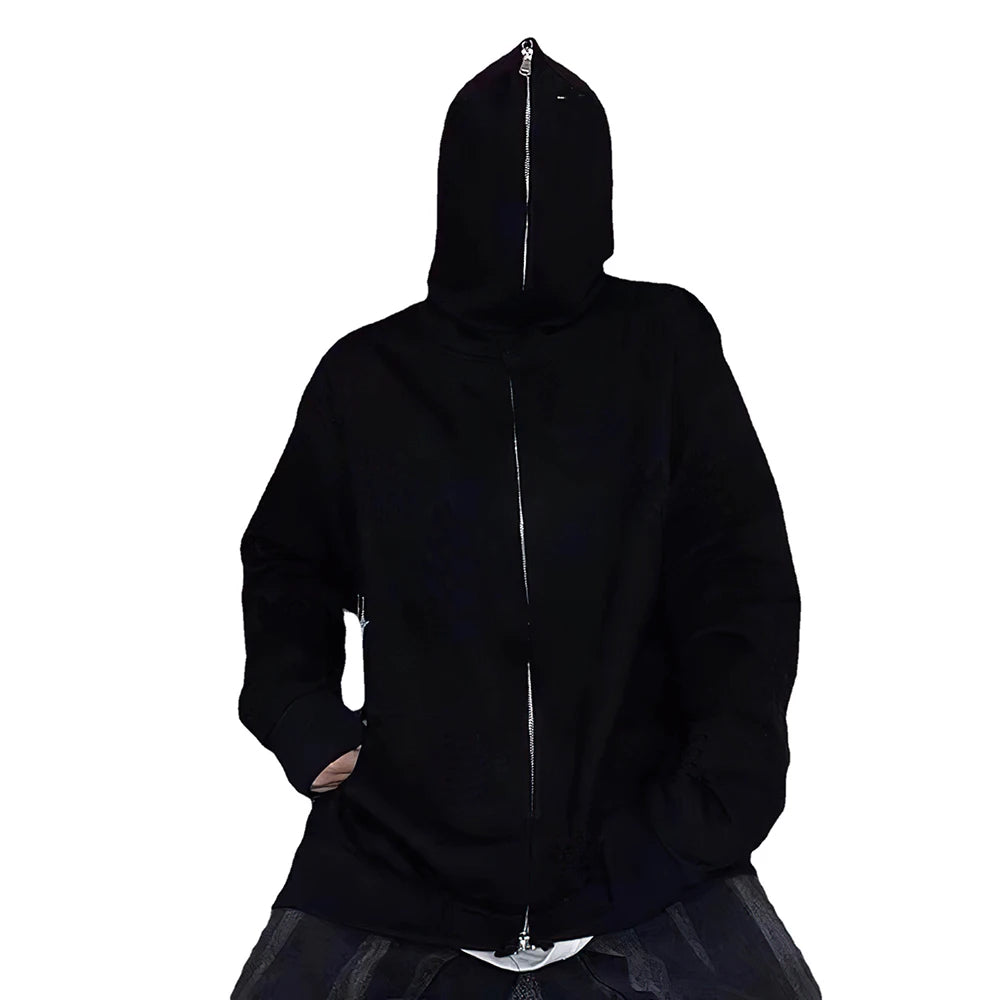 Harajuku Jacket Sweatshirts Men Zip Up Hoodies Jacket Retro Long Sleeve Oversized Black Hooded Sweatshirt Coats