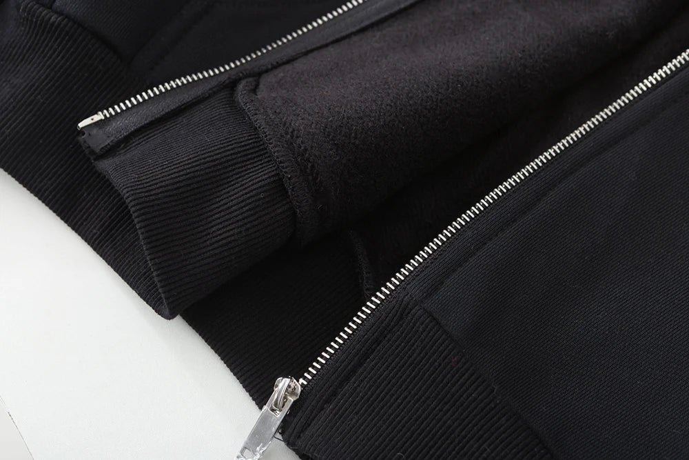 Harajuku Jacket Sweatshirts Men Zip Up Hoodies Jacket Retro Long Sleeve Oversized Black Hooded Sweatshirt Coats