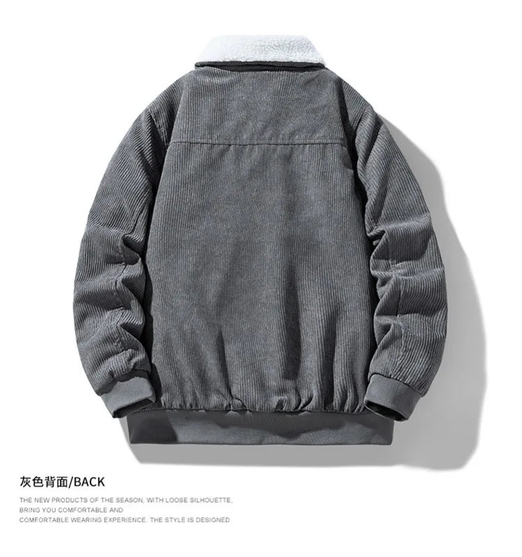 2025 Winter Collar Corduroy Jacket for Men, Casual, Comfortable, Loose, High Quality, Simple, Versatile,and Plush Jacket for Men