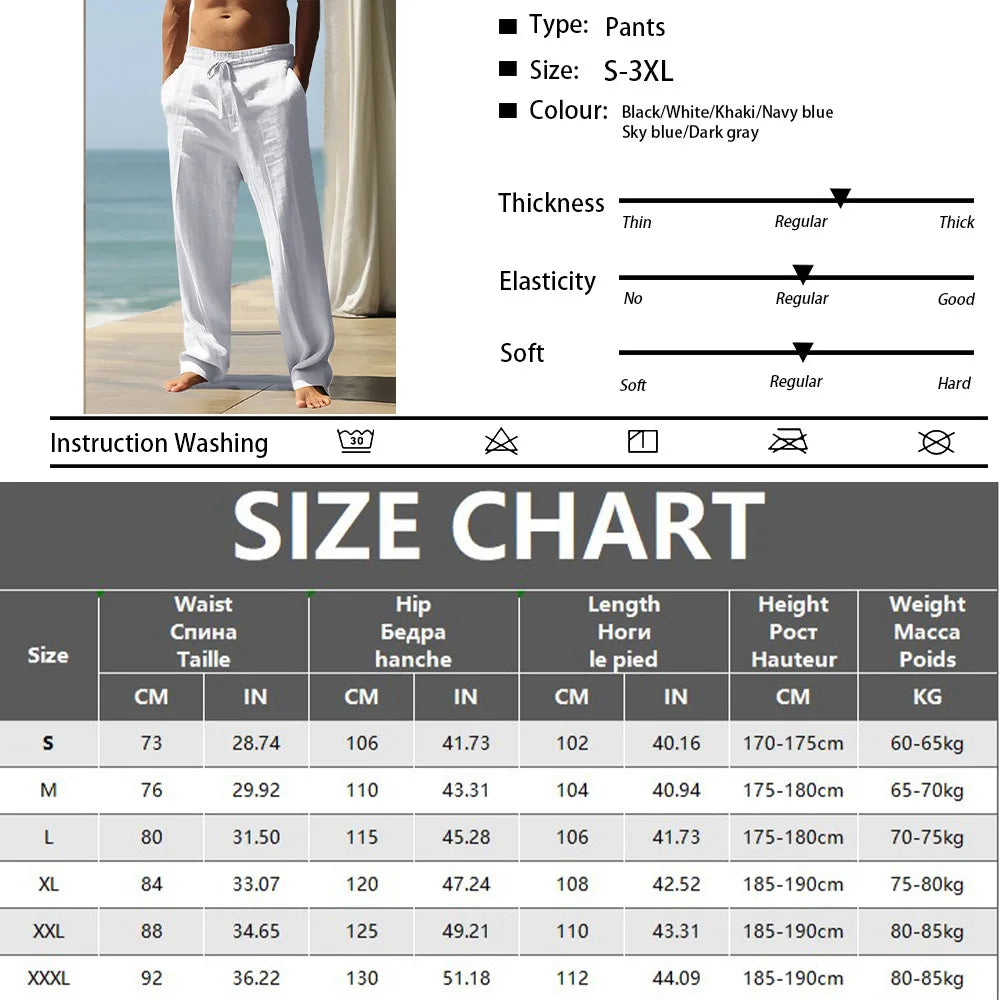 Men's Casual Breathable Pants Summer Solid Color Elastic Waist Trousers Loose Fitness Lightweight Wide Leg Pants Streetwear