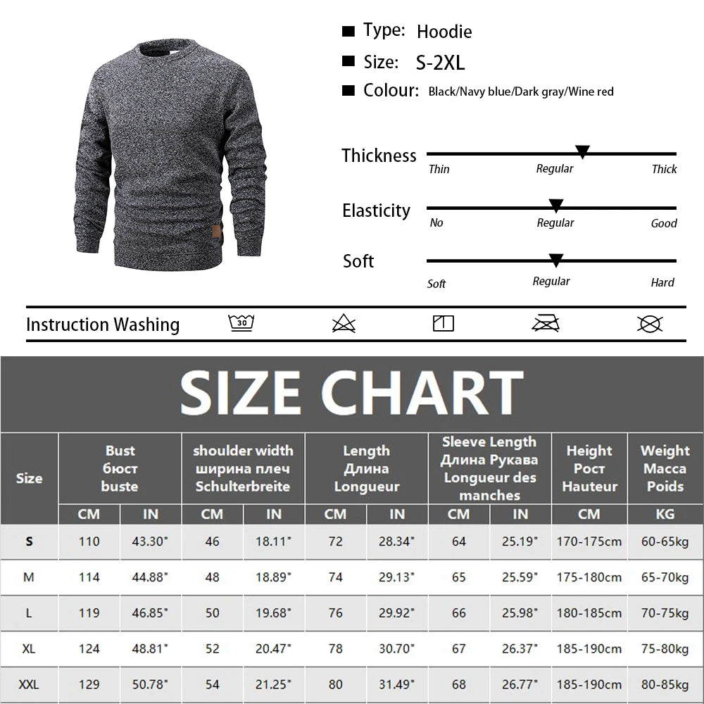 Men's  Autumn Long Sleeve Knit Pullover Solid Color Crewneck Warm Sweater Men Casual Loose Sweatshirt Street Sportswear