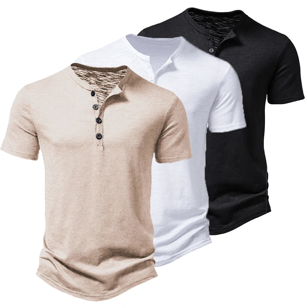 Men's Summer Basic T-Shirt Henley Neck Short Sleeve Male Casual Pullover Outdoor Breathable Streetwear Men's T-Shirt Tops