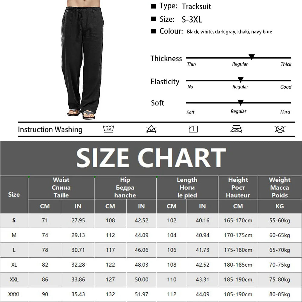 Men's Summer Loose Long Pants Elastic Waist Drawstring Leisure Resort Trousers Men Lightweight Breathable Straight Leg Pan
