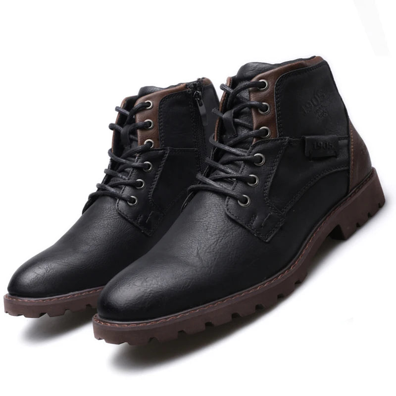 Vintage Men Boots 2026 New Autumn Winter Shoes High Quality Men's Leather Boots Side Zipper Men's Ankle Boots Large Size 39-48