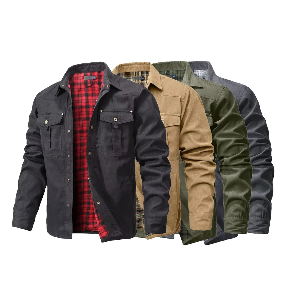 Men's Jackets Spring Flannel Lined Shirt Coat Shacket Casual Snap Button Overshirt Western Cowboy Style High Quality Top US Size