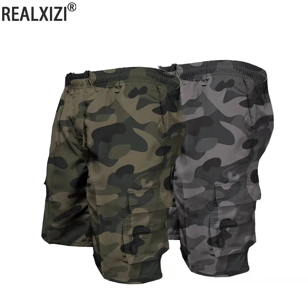 Men's Camouflage Cargo Shorts Casual Loose Work Tooling Shorts Summer Male's Outdoor Knee Length Short Pants