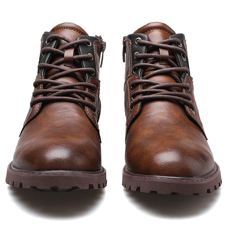 Vintage Men Boots 2026 New Autumn Winter Shoes High Quality Men's Leather Boots Side Zipper Men's Ankle Boots Large Size 39-48